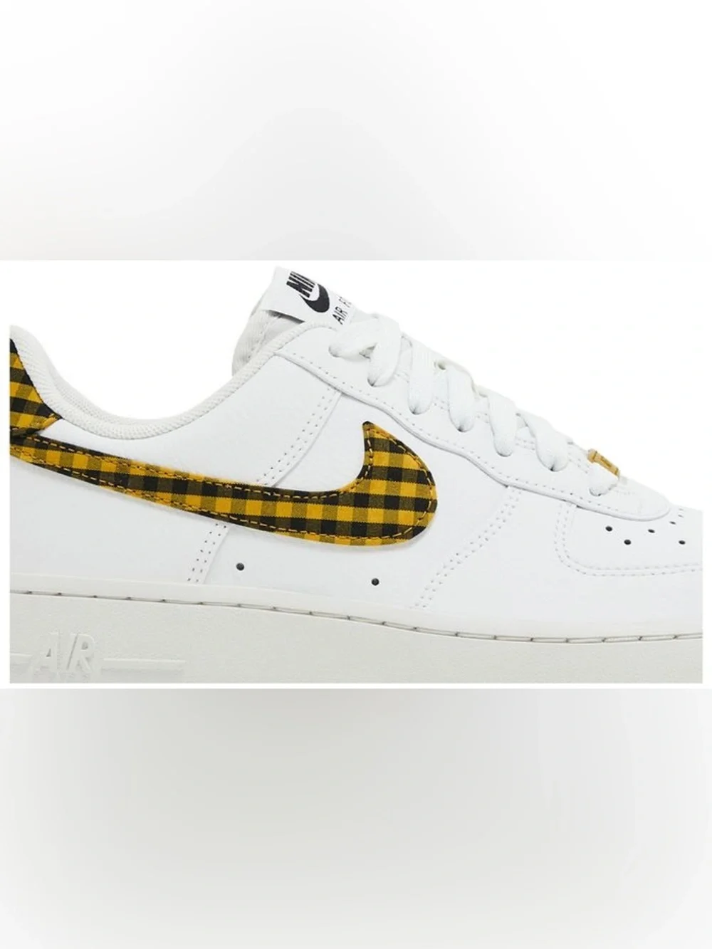 Nike Womens Air Force 1 Low Bronzine Gingham Yellow Black Plaid size 8